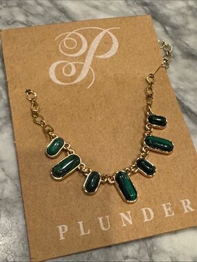 Plunder Gold-Tone Necklace with Deep Green Cabochons